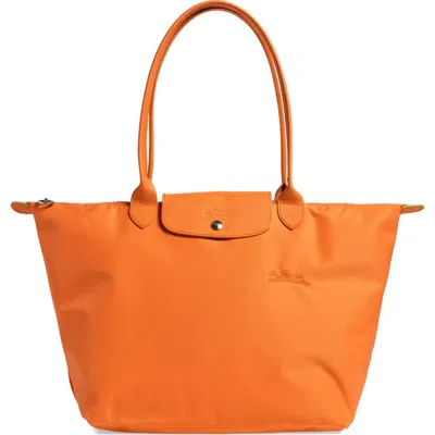 Longchamp Le Pliage Green Recycled Canvas Large Shoulder Tote In Orange