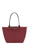 Longchamp Le Pliage Green Recycled Canvas Large Shoulder Tote In Red