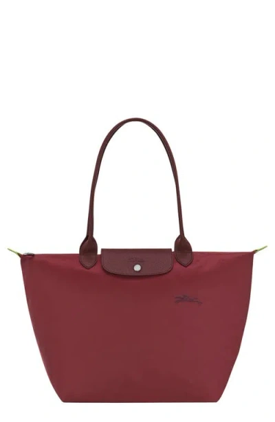 Longchamp Le Pliage Green Recycled Canvas Large Shoulder Tote In Red