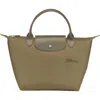 Longchamp Small Le Pliage Green Recycled Canvas Top Handle Bag In Artichoke
