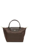 Longchamp Le Pliage Green Recycled Canvas Top Handle Bag In Brown