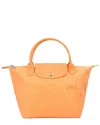 Longchamp Le Pliage Green Small Canvas Top Handle Bag In Orange