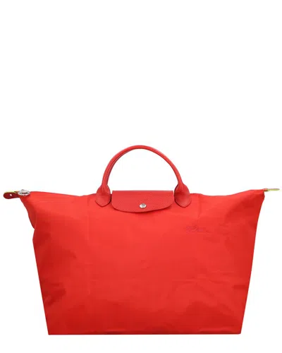 Longchamp Le Pliage Green Small Top Handle Canvas & Leather Travel Bag In Red