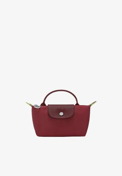Longchamp Le Pliage Green Top Handle Bag In Burgundy