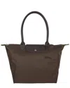 Longchamp Le Pliage Green Medium Canvas Short Handle Handbag In Green