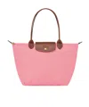 Longchamp M Le Pliage Original Pink Handbag With Embossed Logo In Canvas Woman In Pink