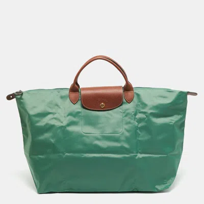Pre-owned Longchamp Le Pliage Large Green Nylon Tote