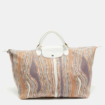 Pre-owned Longchamp Le Pliage Large Multicolor Bamboo Print Canvas Tote
