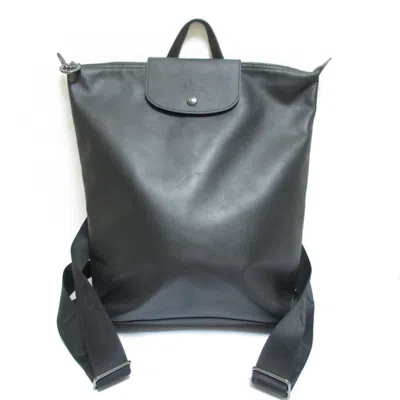 Pre-owned Longchamp Le Pliage Leather Backpack () In Black