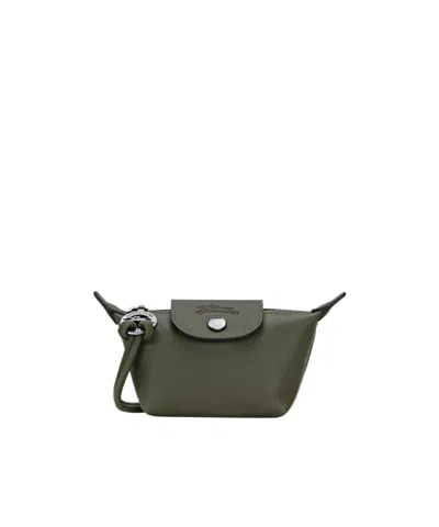Longchamp Le Pliage Leather Cord Coin Purse In Green