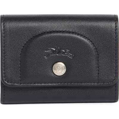 Longchamp Le Pliage Leather Flap Card Case In Black