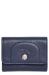 Longchamp Le Pliage Leather Flap Card Case In Blue