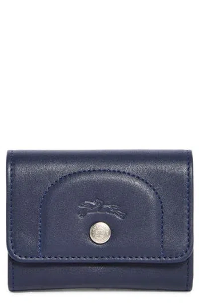Longchamp Le Pliage Leather Flap Card Case In Blue