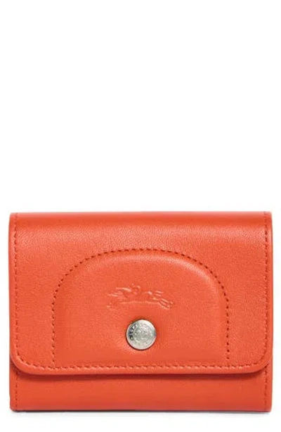 Longchamp Le Pliage Leather Flap Card Case In Orange