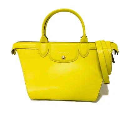 Pre-owned Longchamp Le Pliage Leather Handbag Shoulder Bag () In Yellow
