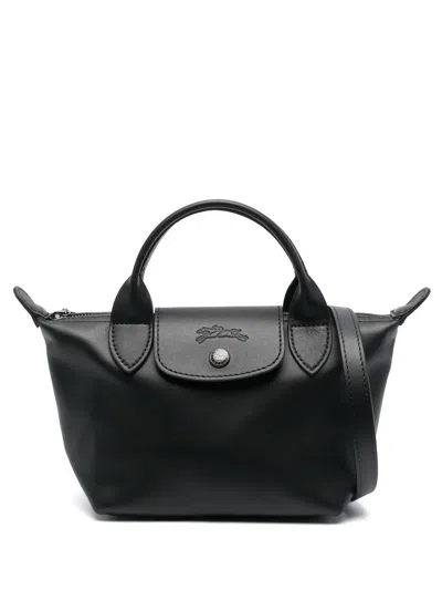 Longchamp Le Pliage Xtra Leather Bag With Shoulder Strap In Black