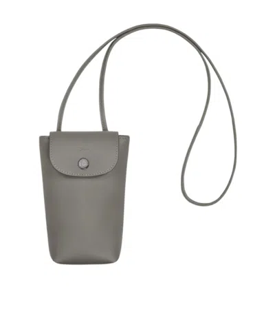 Longchamp Le Pliage Leather Phone Case In Gray