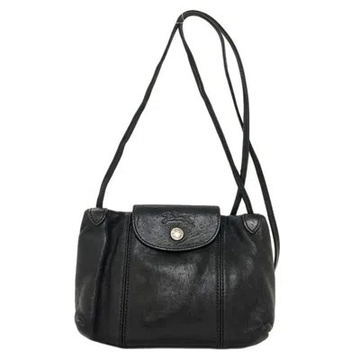 Pre-owned Longchamp Le Pliage Leather Shoulder Bag () In Black