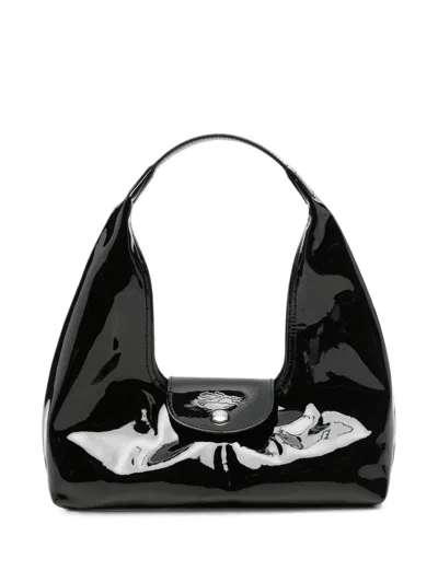 Longchamp Le Pliage Leather Shoulder Bag In Black