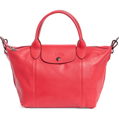 Longchamp Le Pliage Leather Tote Bag In Red