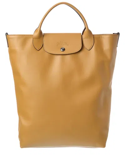 Longchamp Le Pliage Leather Tote In Orange