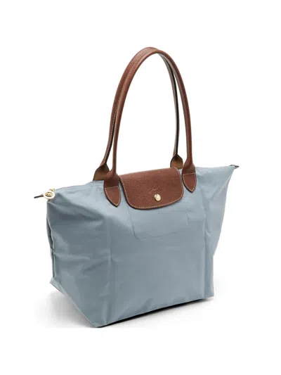 Pre-owned Longchamp Le Pliage Leather-trim Tote Bag In Blue