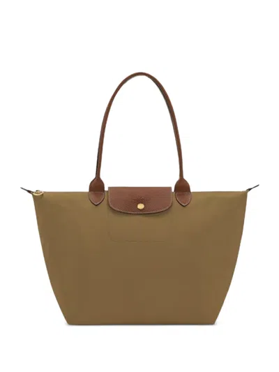 Longchamp Le Pliage Leather-trim Tote Bag In Green