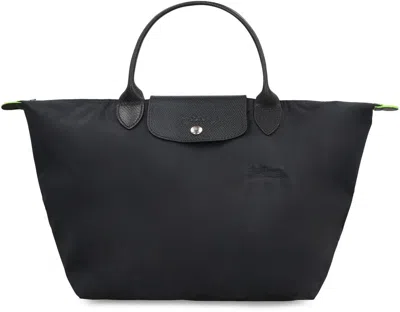 Longchamp Le Pliage Logo Embroidered Medium Tote Bag In Black