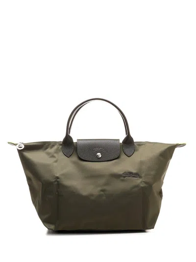 Longchamp Le Pliage Logo Embroidered Tote Bag In Green