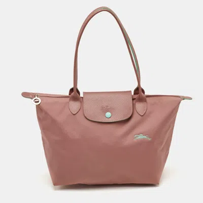 Pre-owned Longchamp Le Pliage M Dusty Pink Canvas And Leather Tote