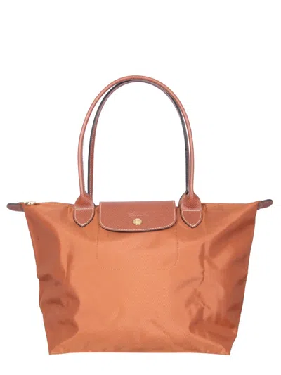 Longchamp Brown Le Pliage Original Medium Tote In Orange