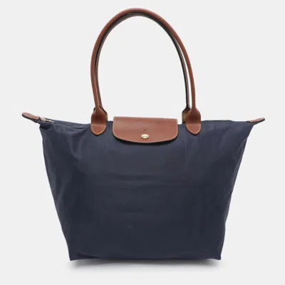 Pre-owned Longchamp Le Pliage Medium Navy Blue Nylon Tote