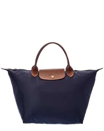 Longchamp Le Pliage Medium Nylon Short Handle Tote In Blue