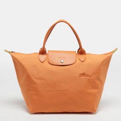 Pre-owned Longchamp Le Pliage Medium Orange Nylon Tote