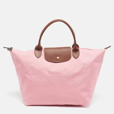 Pre-owned Longchamp Le Pliage Medium Pink/brown Nylon Tote