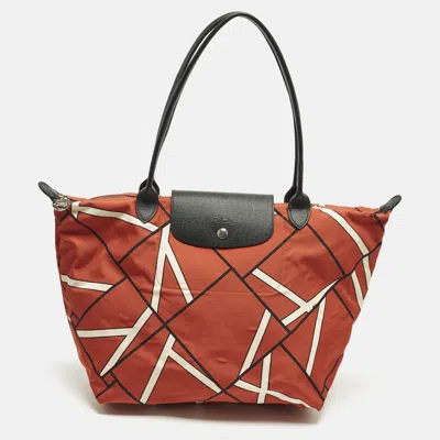 Pre-owned Longchamp Le Pliage Medium Tricolor Printed Nylon Tote In Multi