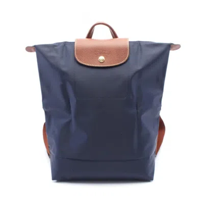 Pre-owned Longchamp Le Pliage Navy Canvas Leather Backpack () In Multi