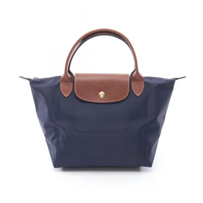 Longchamp Le Pliage Navy Canvas Leather Tote Bag In Multi