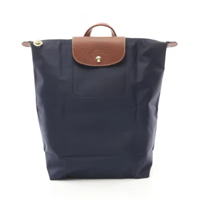 Longchamp Le Pliage Navy Fabric Leather Backpack In Multi