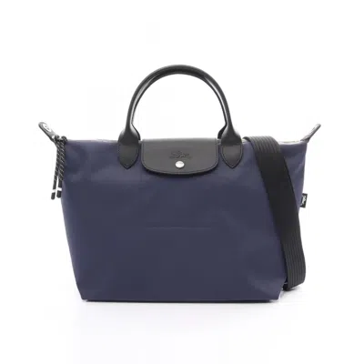 Longchamp Le Pliage Navy Leather Polyamide Handbag In Multi