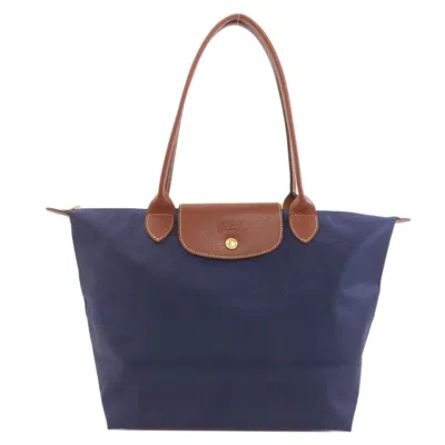 Pre-owned Longchamp Le Pliage Navy Nylon Tote Bag () In Blue