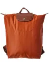 Longchamp Leather Trim Top Handle Adjustable Shoulder Straps Backpack In Orange