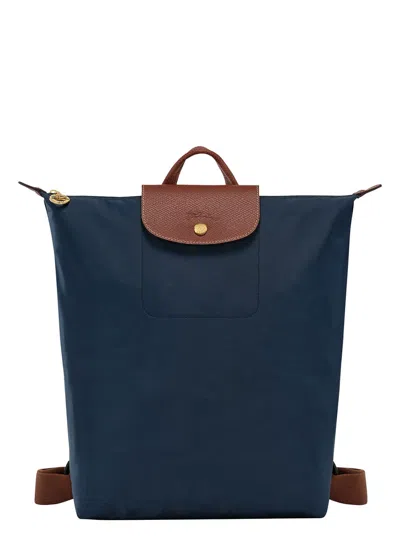 Longchamp Le Pliage Original M Backpack Fabric Leather In Blue