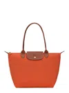 Longchamp 'le Pilage Original' Red Medium Tote Bag With Two Top Handles And Embossed Logo On The Front In Canv
