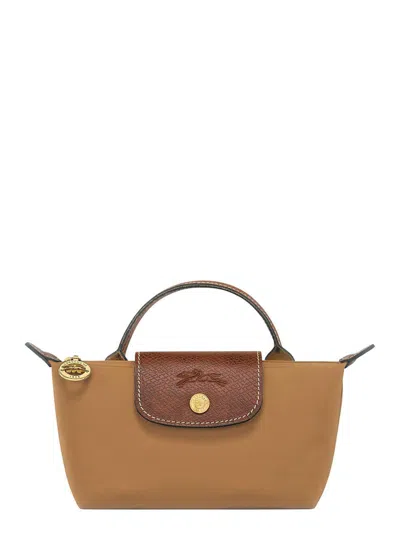Longchamp 'le Pliage Original' Beige And Brown Pouch With Embossed Logo