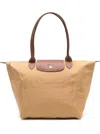 Longchamp 'le Pliage Original' Beige Shoulder Bag With Embossed Logo In Canvas Woman
