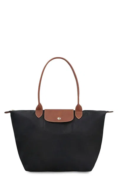 Longchamp 'le Pliage Original' Black Shoulder Bag With Embossed Logo