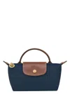 Longchamp 'le Pliage Original' Blue Mini Bag With Logo Engraved On The Front In Leather And Canvas Woman