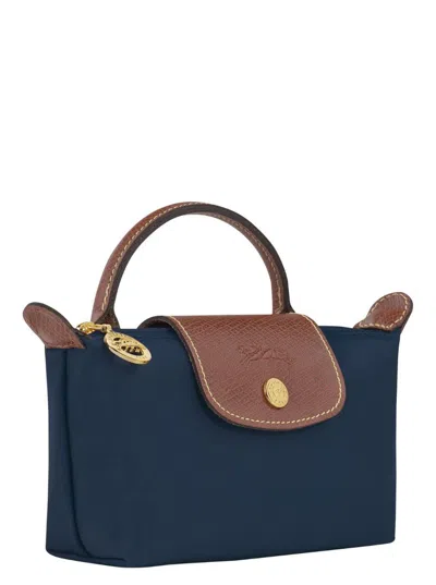 Longchamp 'le Pliage Original' Blue Mini Bag With Logo Engraved On The Front In Leather And Canvas Woman