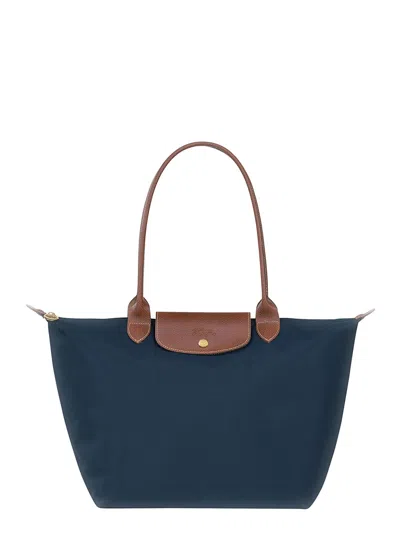 Longchamp Le Pliage Original Blue Shoulder Bag With Embossed Logo In Canvas Woman